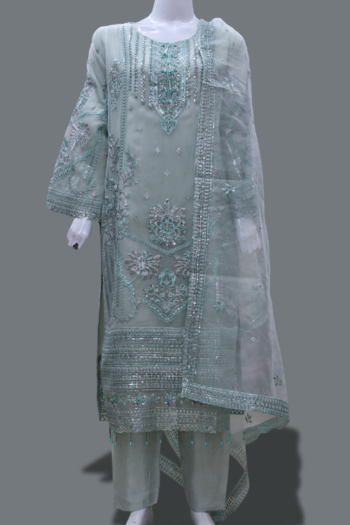 Sitara-e-Subah | Ice Blue Luxury Embroidered 3-Piece Suit – Laila Majnun