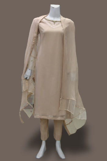 Haya-e-Bezuban | Nude Minimalist 3-Piece Suit – Laila Majnun