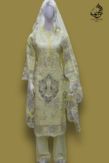 Zarnish-e-Bahar | Yellow Luxury Embroidered 3-Piece Suit – Laila Majnun