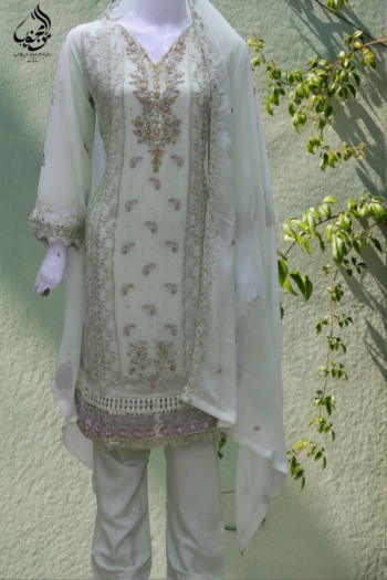 Noor-e-Nazakat | White Embroidered 3-Piece Suit by Laila Majnun