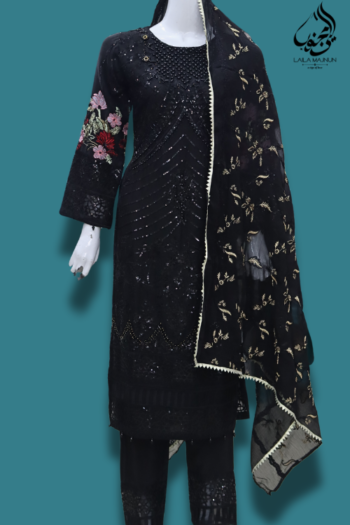 Shehnaz-e-Siyah | Black Embroidered Luxury 3-Piece Suit – Laila Majnun