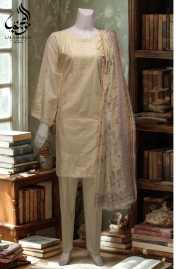 "Bahaar-e-Gulshan" 3PC Cotton Chicken kari Embroided