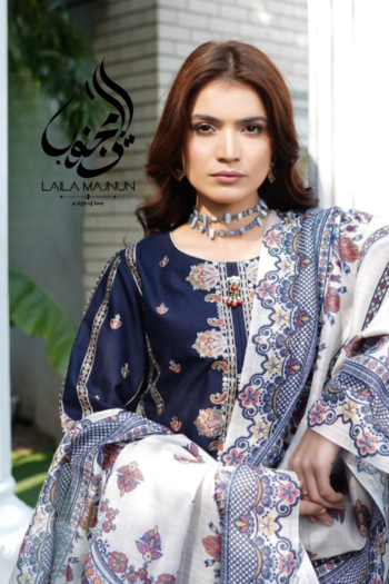 "Shab-e-Naz" (شبِ ناز) – Navy Blue Embroidered 3-Piece Stitched Suit