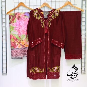 KINZA_3 PC Embroidered Self Cotton Suit